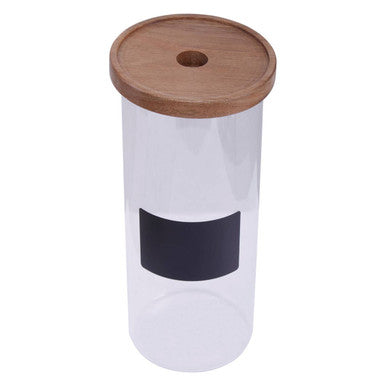 Tromso Glass Storage Jar with Acacia Lid and Chalkboard 1300 ml