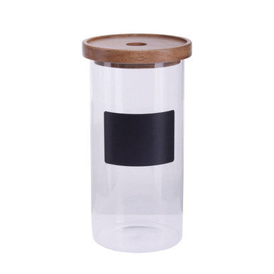 Tromso Glass Storage Jar with Acacia Lid and Chalkboard 1300 ml
