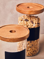 Tromso Glass Storage Jar with Acacia Lid and Chalkboard 1300 ml
