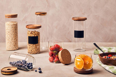 Tromso Glass Storage Jar with Acacia Lid and Chalkboard 1300 ml