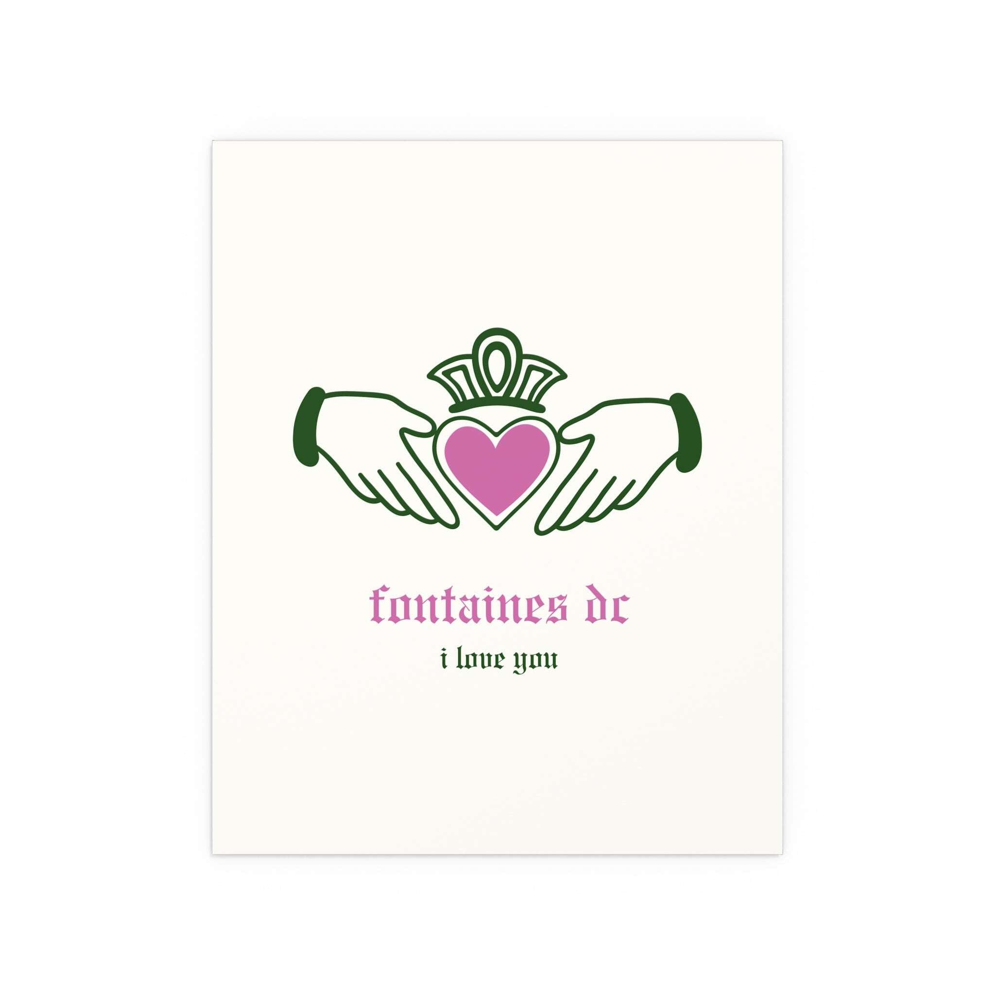Fontaines DC - I Love You - Irish Claddagh (Off-white + Green + Pink)
