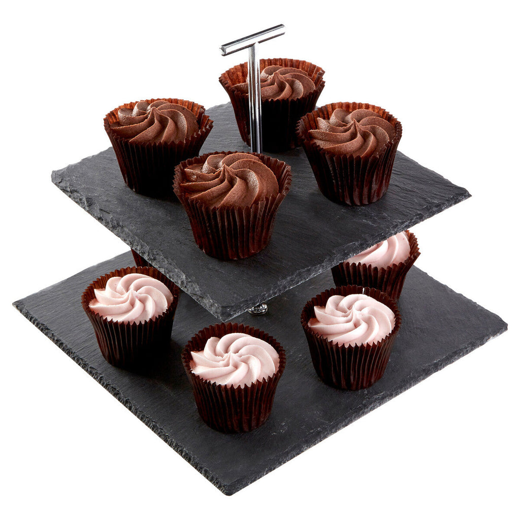 Preto 2 Tier Square Cake Stand | Slate