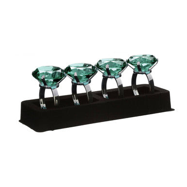 Set of Four Teal Napkin Rings | Diamante