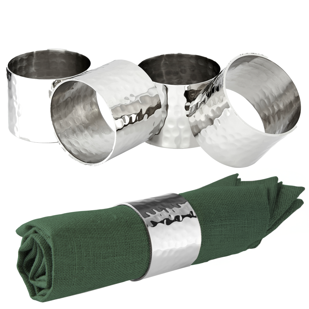 Set of Four Silver Finish Napkin Rings | Metallic Napkin Rings