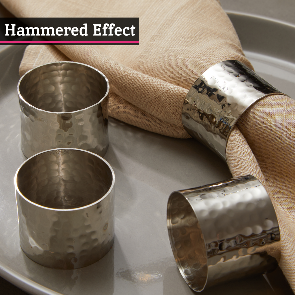 Set of Four Silver Finish Napkin Rings | Metallic Napkin Rings
