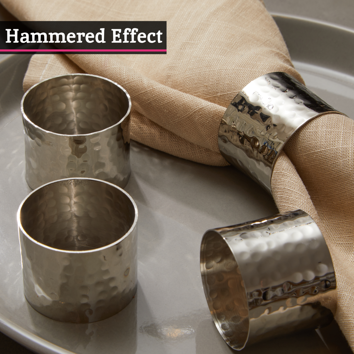 Set of Four Silver Finish Napkin Rings | Metallic Napkin Rings