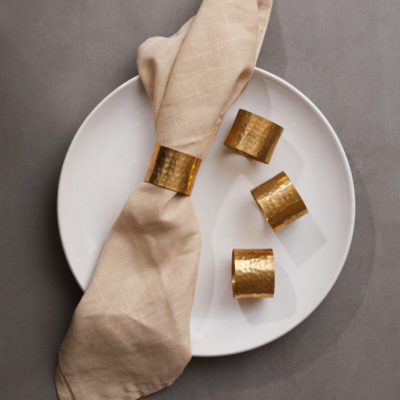 Set of Four Brass Finish Napkin Rings | Metallic Napkin Rings