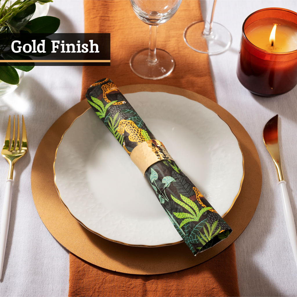 Set of Four Brass Finish Napkin Rings | Metallic Napkin Rings