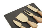 Slate Board and 4 Piece Cheese Knife Set in Gold Finish | Carter