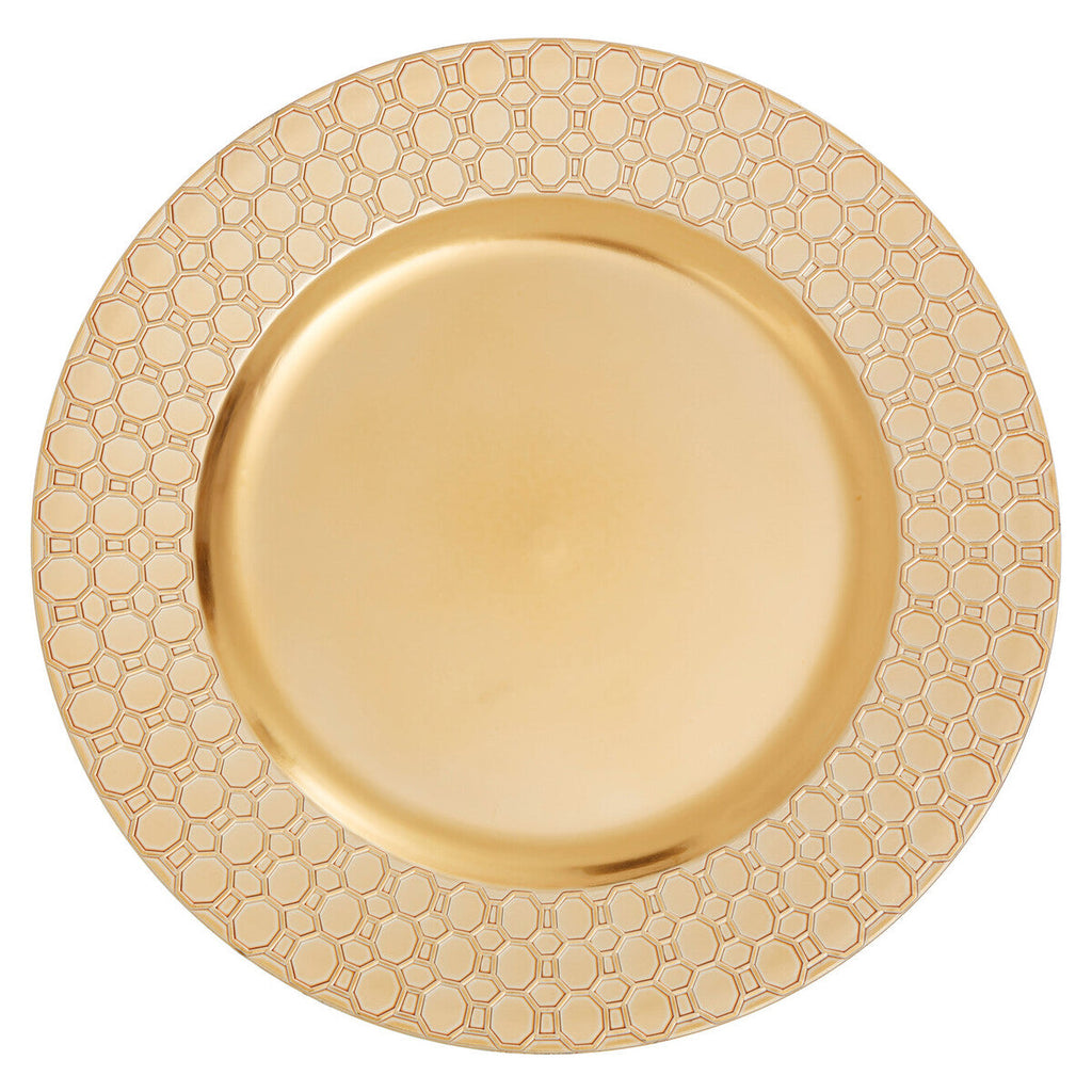 Gold Charger Plate with Octagon Pattern Rim | Dia