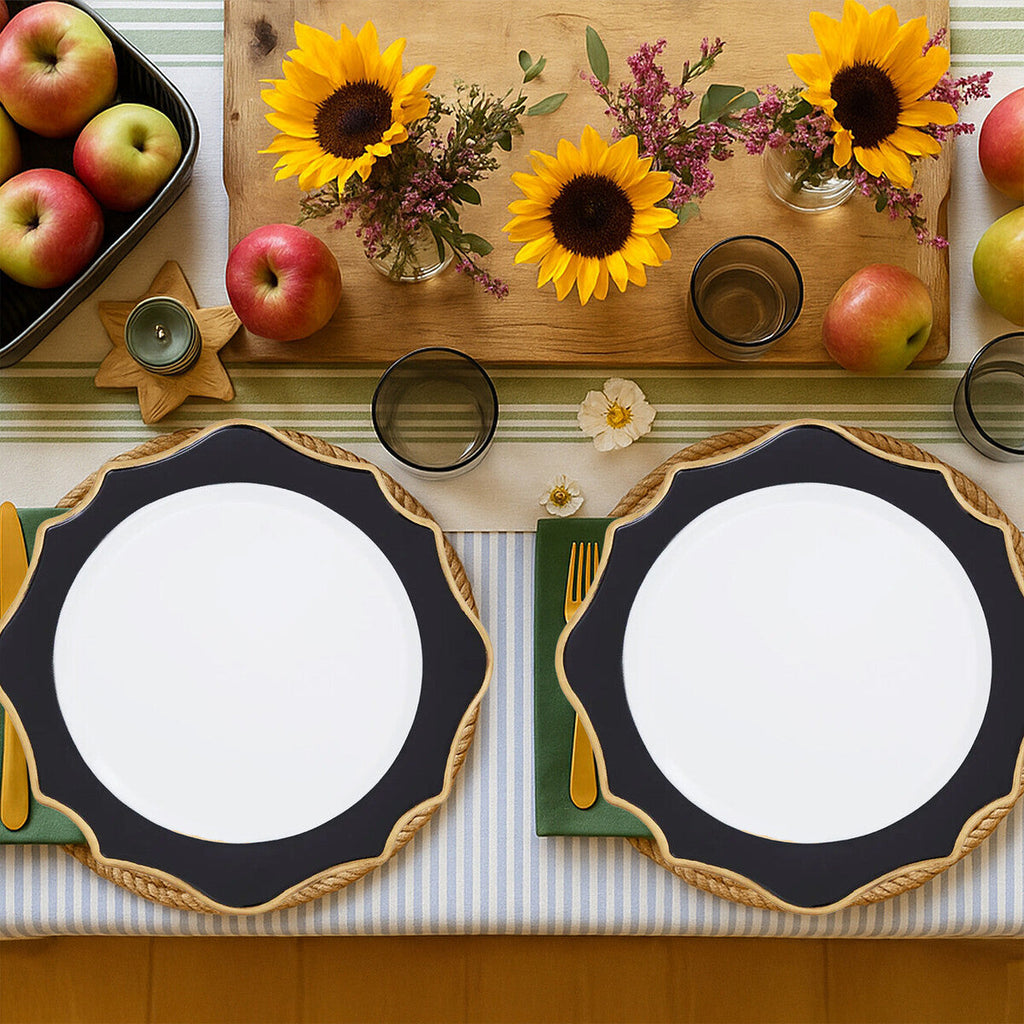 White and Black Scalloped Charger Plate | Dia