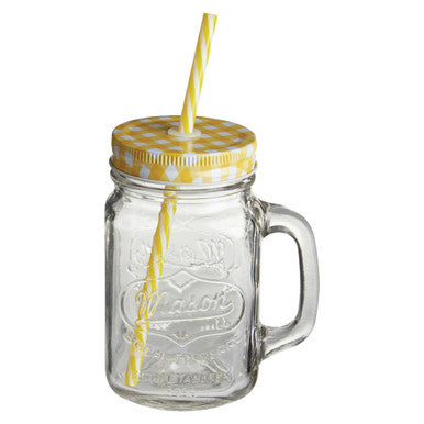 Bocal Embossed Mason with Yellow Lid | Square Jar Mug