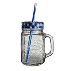 Bocal Embossed Mason with Blue Gingham Lid | Square Jar Mug