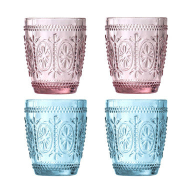 Fleur Set Of Four Pink and Blue Glass Tumblers