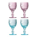 Fleur Set of 4  Pink And Blue Wine Glasses