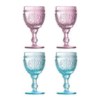 Fleur Set of 4  Pink And Blue Wine Glasses