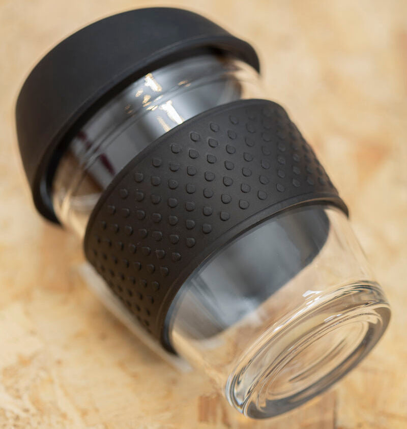 Glass Mug with Black Silicone Band Lid | Mimo