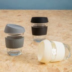 Glass Mug with Cream Silicone Band Lid | Mimo