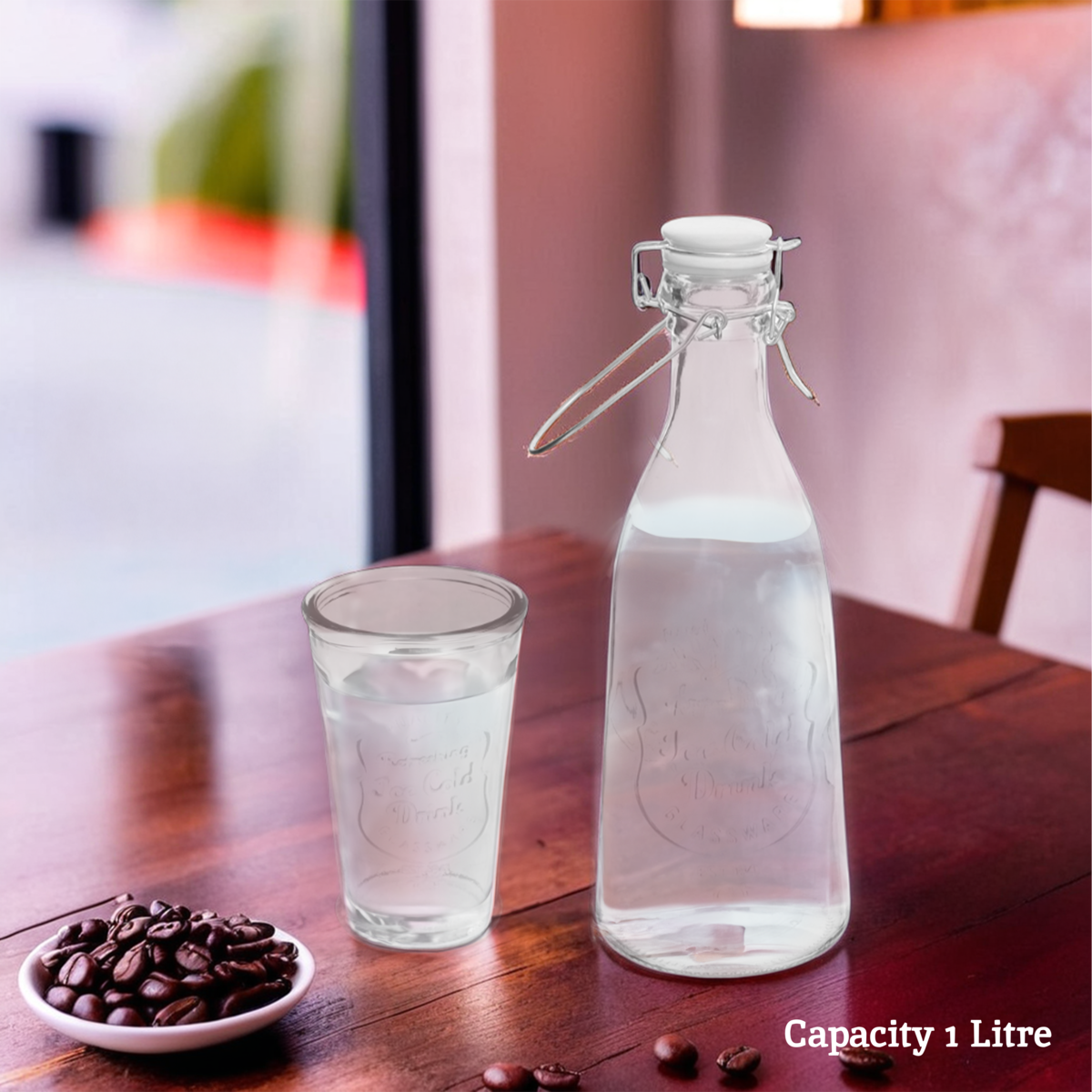 Embossed Glass Bottle Set with Four Glasses | Dayla