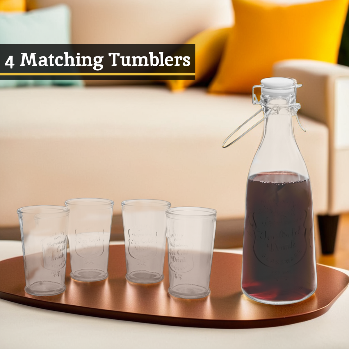 Embossed Glass Bottle Set with Four Glasses | Dayla