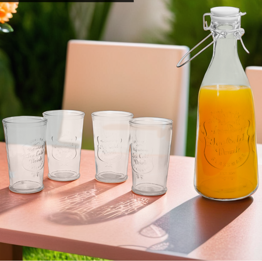 Embossed Glass Bottle Set with Four Glasses | Dayla