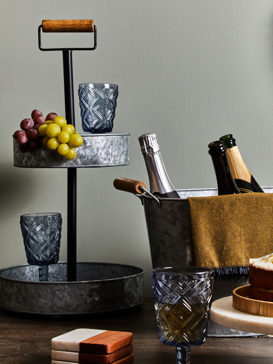 Set of Four Embossed Blue Tumblers | Fleur
