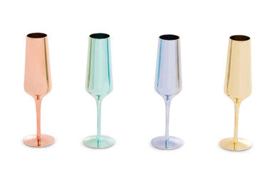 Set of Four Glass Champagne Flutes in Assorted Colours | Aurora