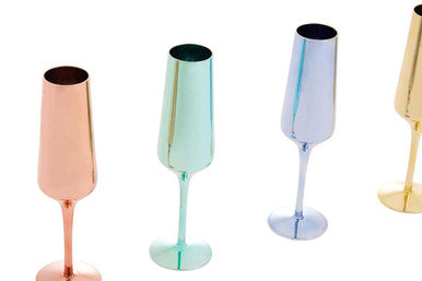 Set of Four Glass Champagne Flutes in Assorted Colours | Aurora