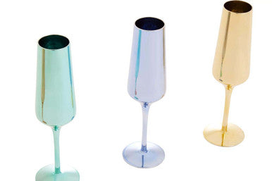 Set of Four Glass Champagne Flutes in Assorted Colours | Aurora