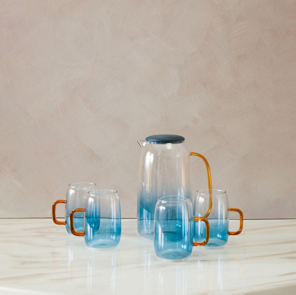 Glass Ombre Blue Pitcher and Cup Set | Noa