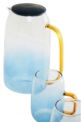 Glass Ombre Blue Pitcher and Cup Set | Noa