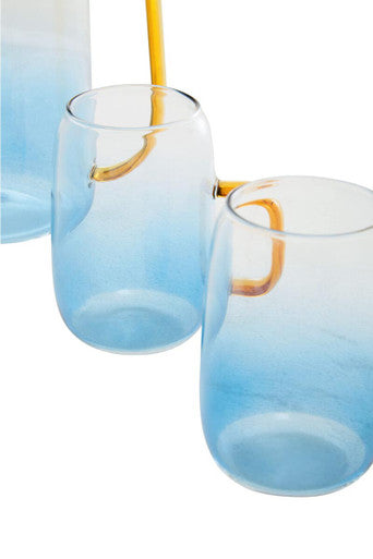 Glass Ombre Blue Pitcher and Cup Set | Noa