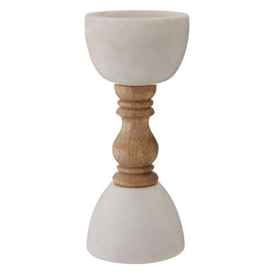 Large White Marble and Mango Wood Candle Holder | Sena