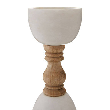 Large White Marble and Mango Wood Candle Holder | Sena