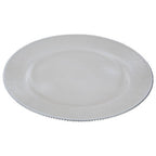 White Embossed Glass Charger Plate with Silver Rim | Ida