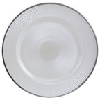 White Embossed Glass Charger Plate with Silver Rim | Ida