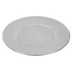 White Embossed Glass Dinner Plate with Silver Rim | Ida