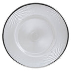 White Embossed Glass Dinner Plate with Silver Rim | Ida