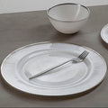 White Embossed Glass Dinner Plate with Silver Rim | Ida