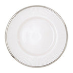 White Embossed Glass Side Plate with Silver Rim | Ida