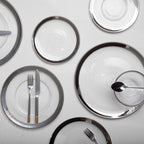 Embossed Glass Coupe Dinner Plate with Silver Rim | Ida