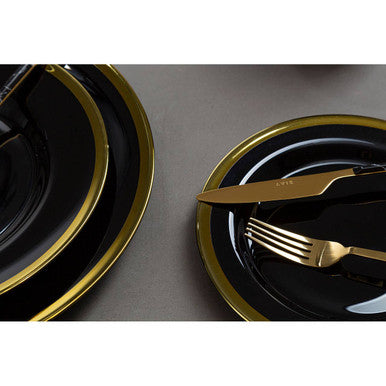 Black Glass Charger Plate with Gold Rim | Ida