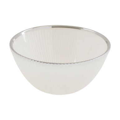White Embossed Glass Bowl with Silver Rim | Ida