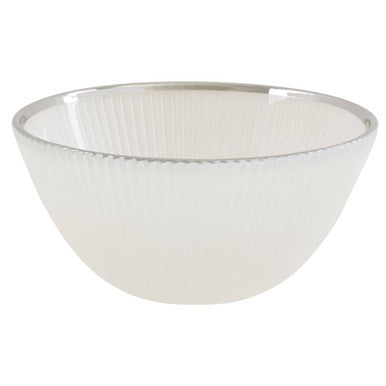White Embossed Glass Bowl with Silver Rim | Ida