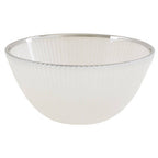 White Embossed Glass Bowl with Silver Rim | Ida