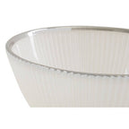 White Embossed Glass Bowl with Silver Rim | Ida