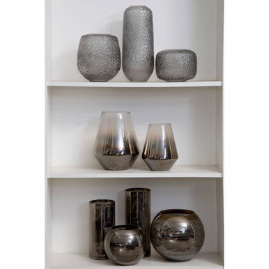 Medium Embossed Grey Glass Vase | Colbie
