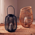 Tall Black Natural Rattan Lantern | Mataram