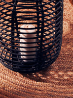 Tall Black Natural Rattan Lantern | Mataram