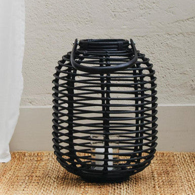 Tall Black Natural Rattan Lantern | Mataram